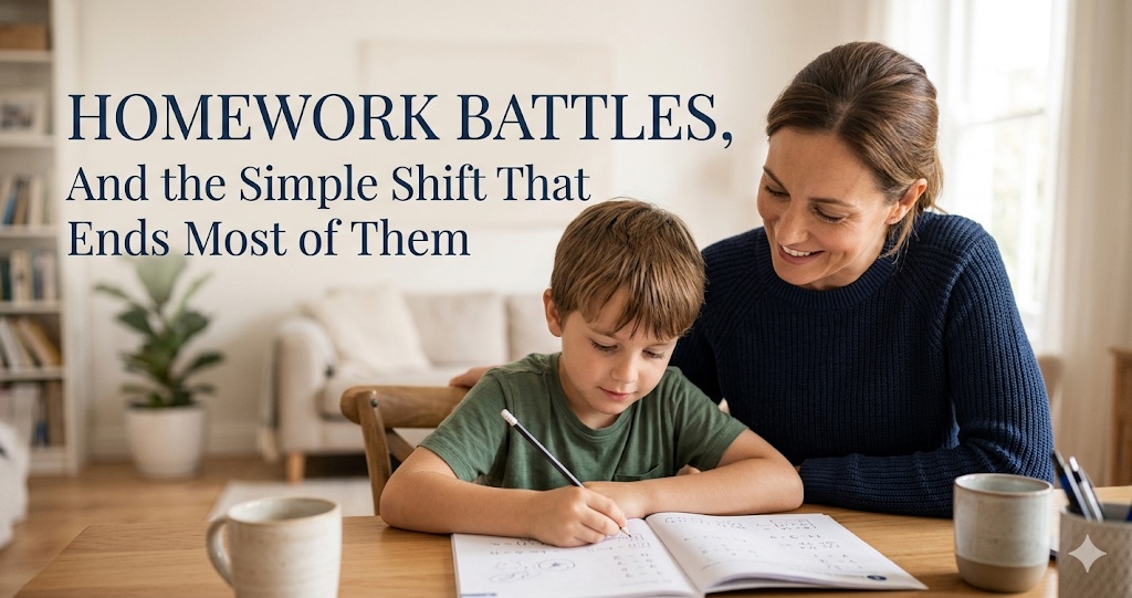 A child working at a tidy desk with books and a pencil