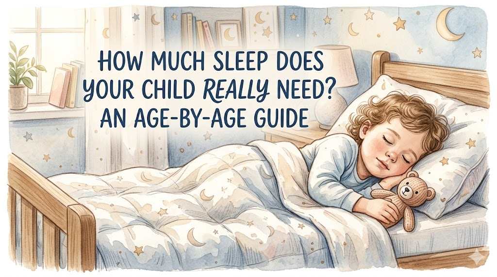 A child sleeping peacefully in soft bedroom light
